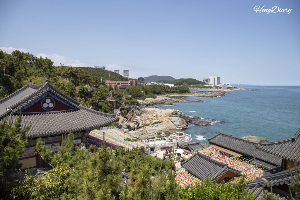 Sea and Haedong Yonggungsa temple viewed from the walking path, Busan