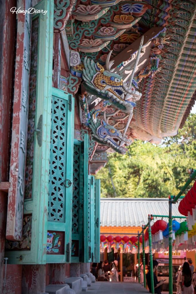 Decorative elements inside Haedong Yonggungsa temple