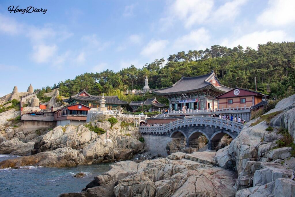 Full view of Haedong Yonggungsa temple from the entrance path