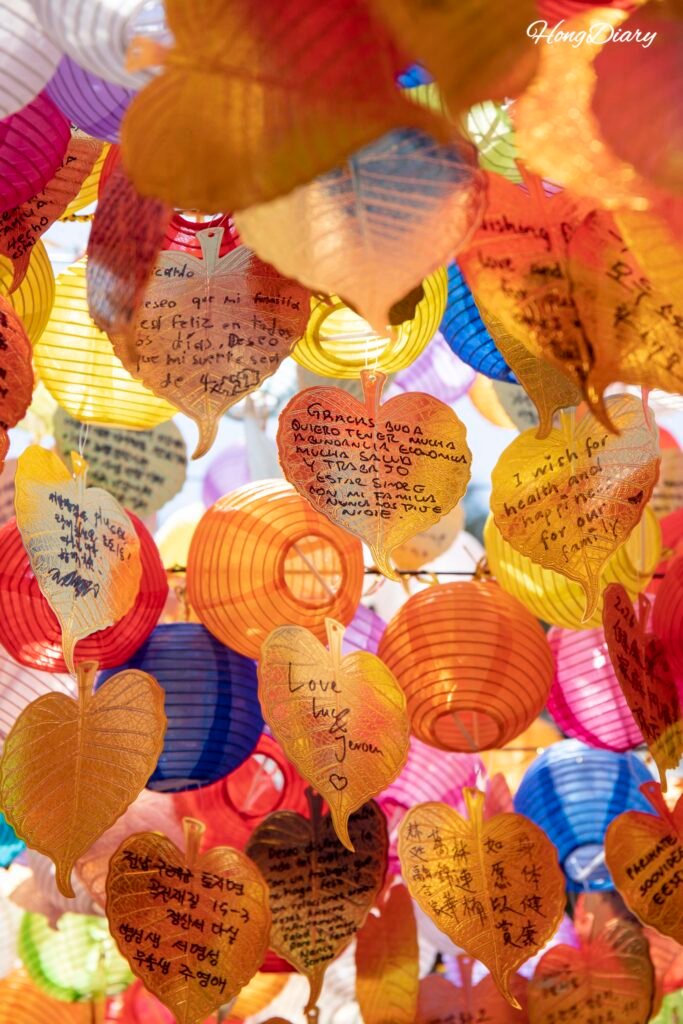 Colorful prayer lanterns hanging at Haedong Yonggungsa, Busan