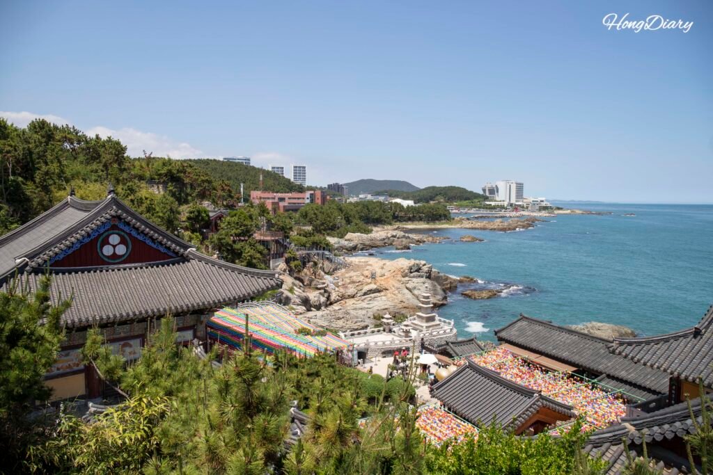 Sea and Haedong Yonggungsa temple viewed from the walking path, Busan