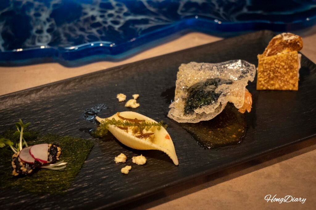 Jeju local ingredient finger food pairing with traditional liquor at Jeju-Hanjan