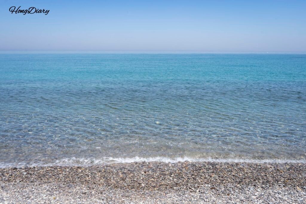 Full panoramic view of Oryugo Ara Beach coastline Gyeongju