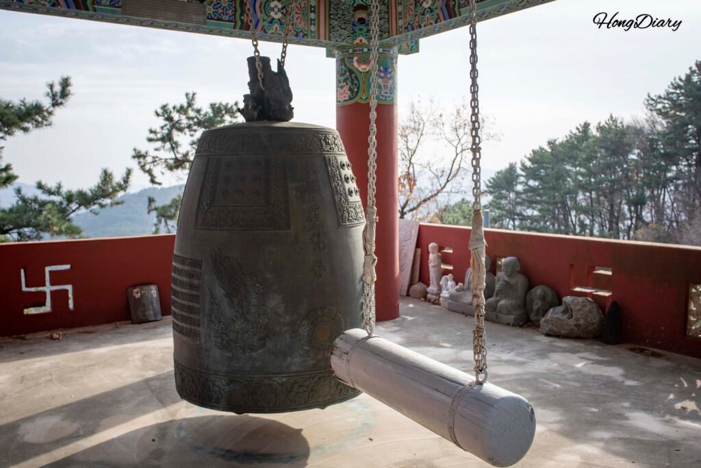 Temple bell inside Seokbulsa Temple grounds, Geumjeongsan Mountain, Busan