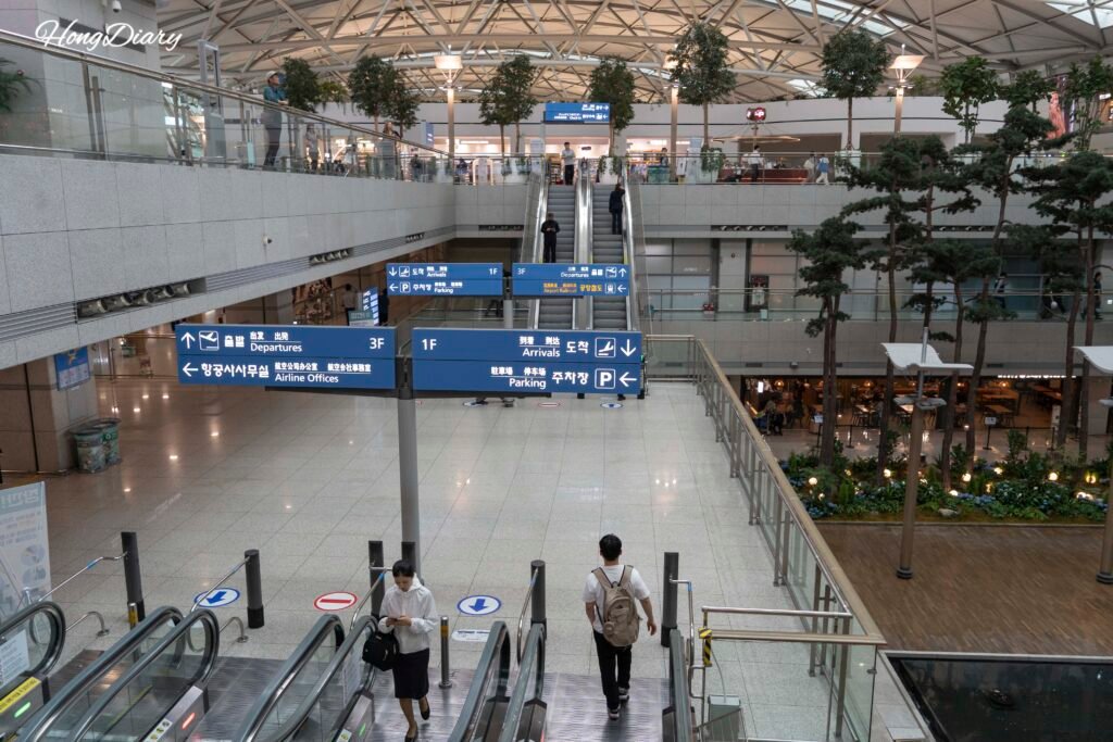 Corridor leading to the AREX Express Train boarding gate at Incheon Airport