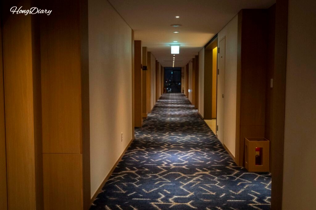 Clean corridor inside Astar Hotel, Jeju