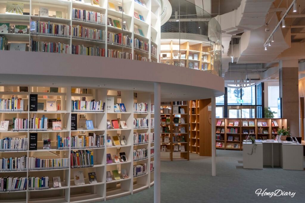 Wide interior view of Big Dipper Library, Busan