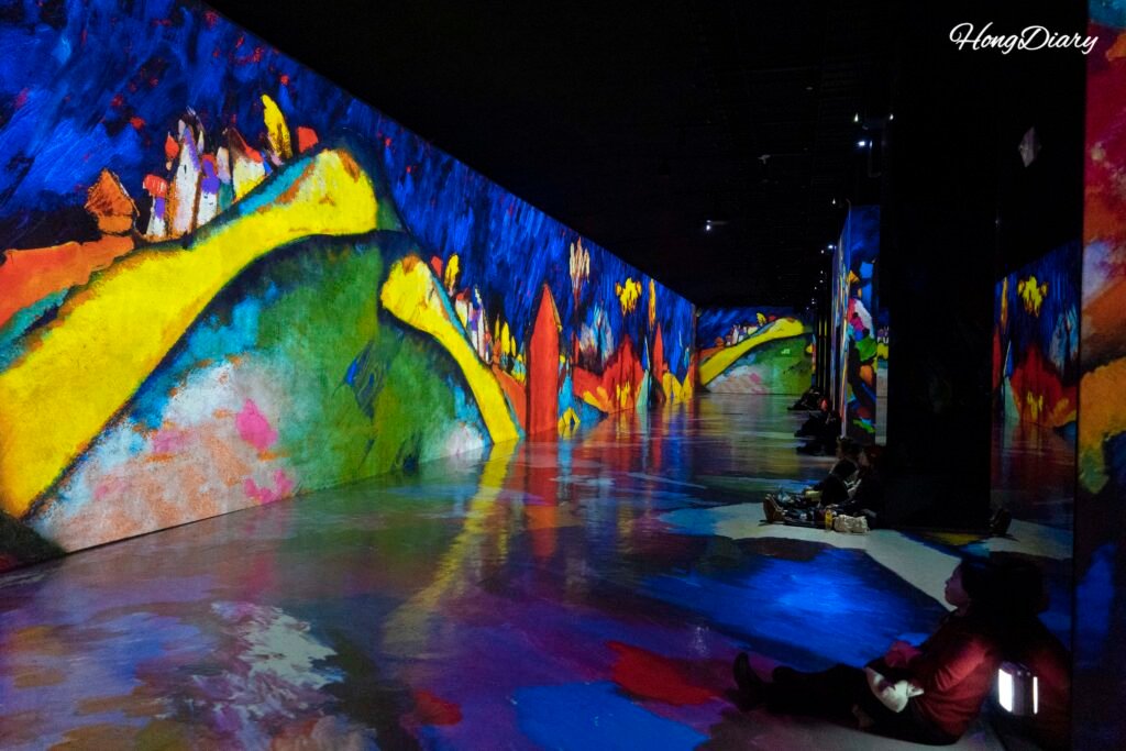 Main exhibition hall inside Bunker des Lumieres Jeju with full projection mapping