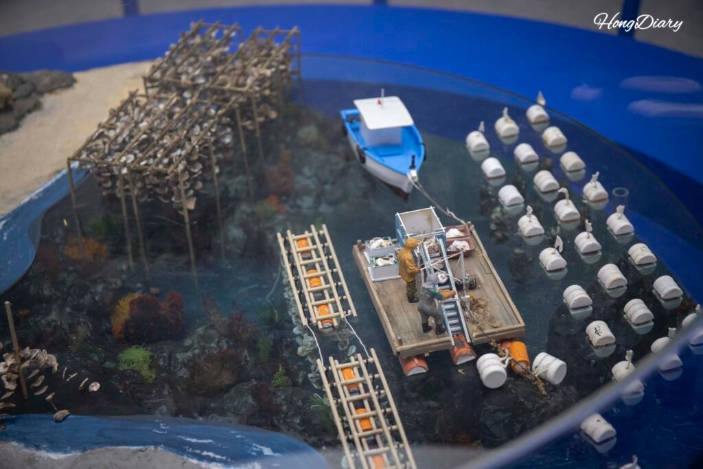 国立水産科学館のミニチュア展示・漁村と漁船の精巧な模型