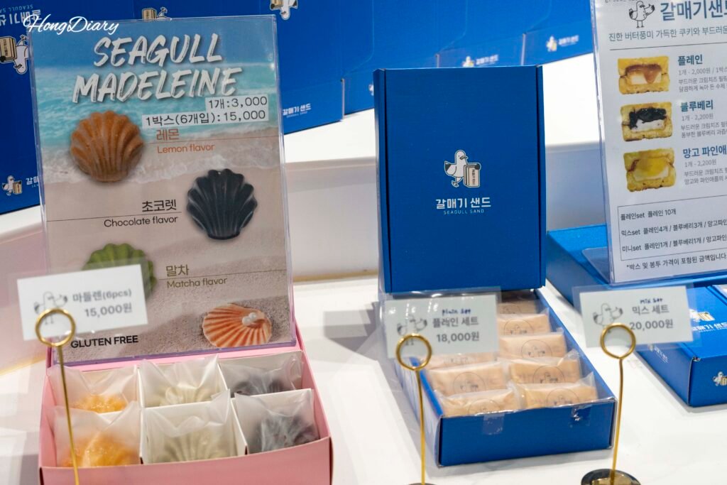 カルメギサンドのマドレーヌや各種商品、釜山土産として人気