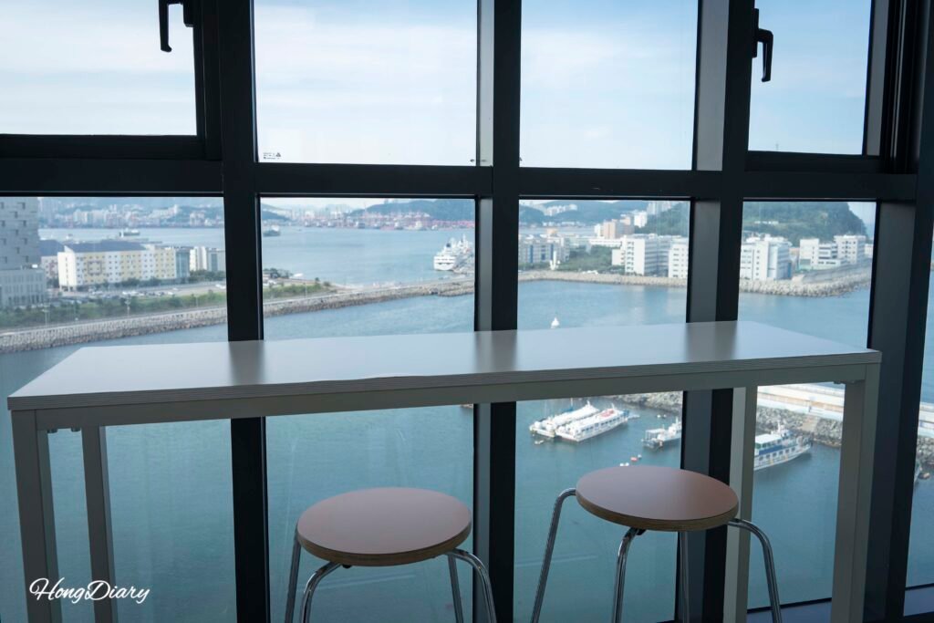Ocean view from inside Grazie Hotel Busan Yeongdo room