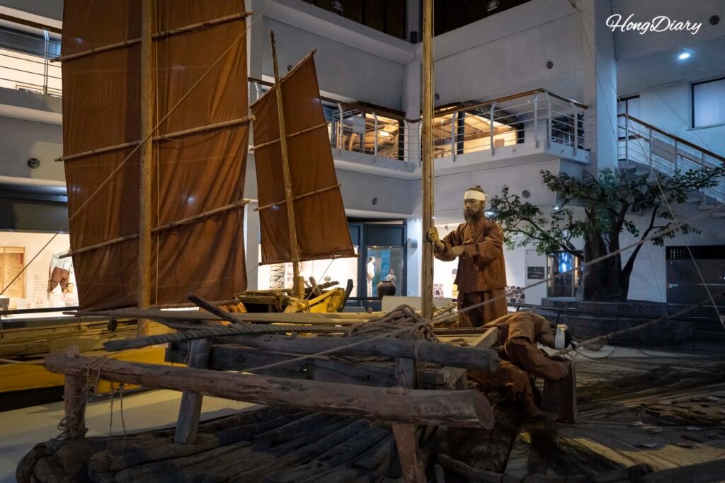 Traditional Jeju fishing raft tewoo in Folklore Exhibition Hall 1 at Jeju Folk and Natural History Museum