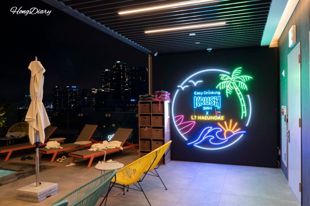 Rooftop bar and pool area at L7 Haeundae by Lotte Hotel Busan