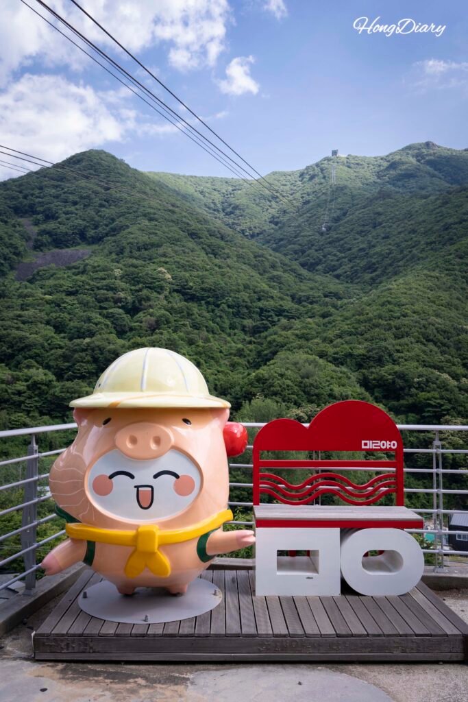 Miryang city mascot character displayed at Ice Valley Cable Car station