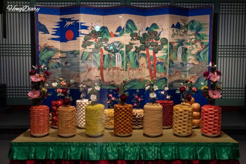 Reconstructed royal banquet table at the National Palace Museum of Korea