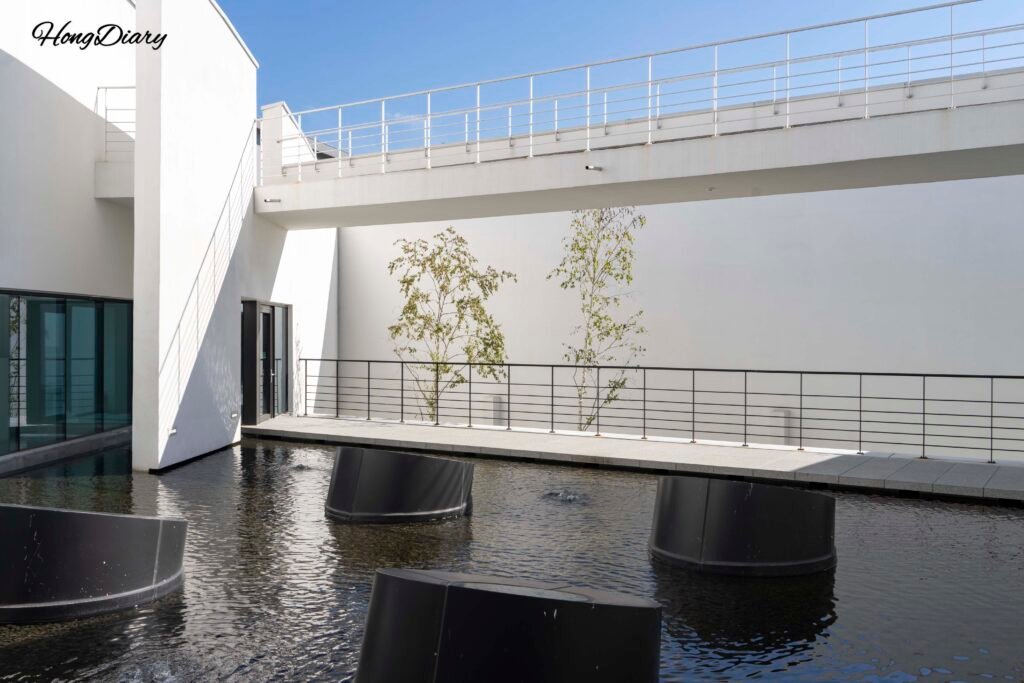 Meditation pond and outdoor space at Rainbow Healing Center Yeongdong