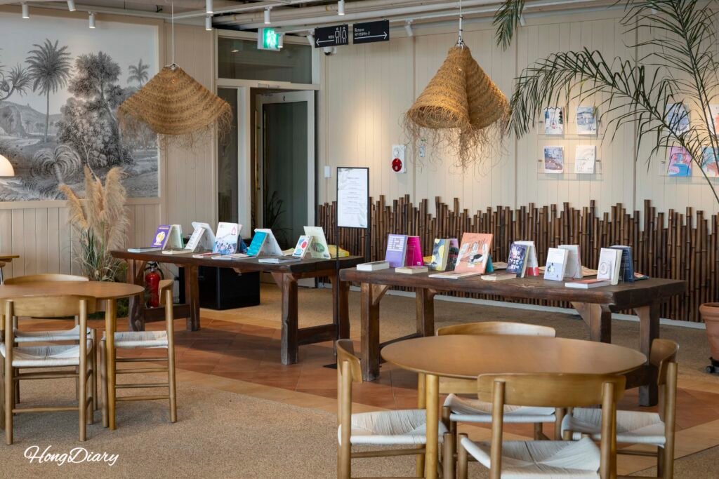 Interior of Seogwipean Bakery with ocean views, Jeju