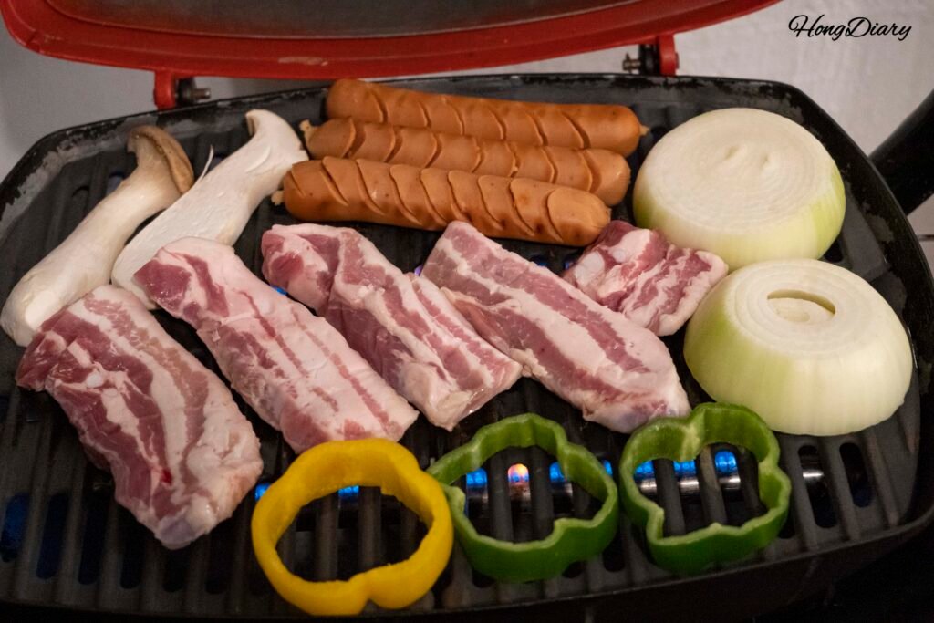 BBQ package set up on the private terrace at Windyhill Resort, Geoje
