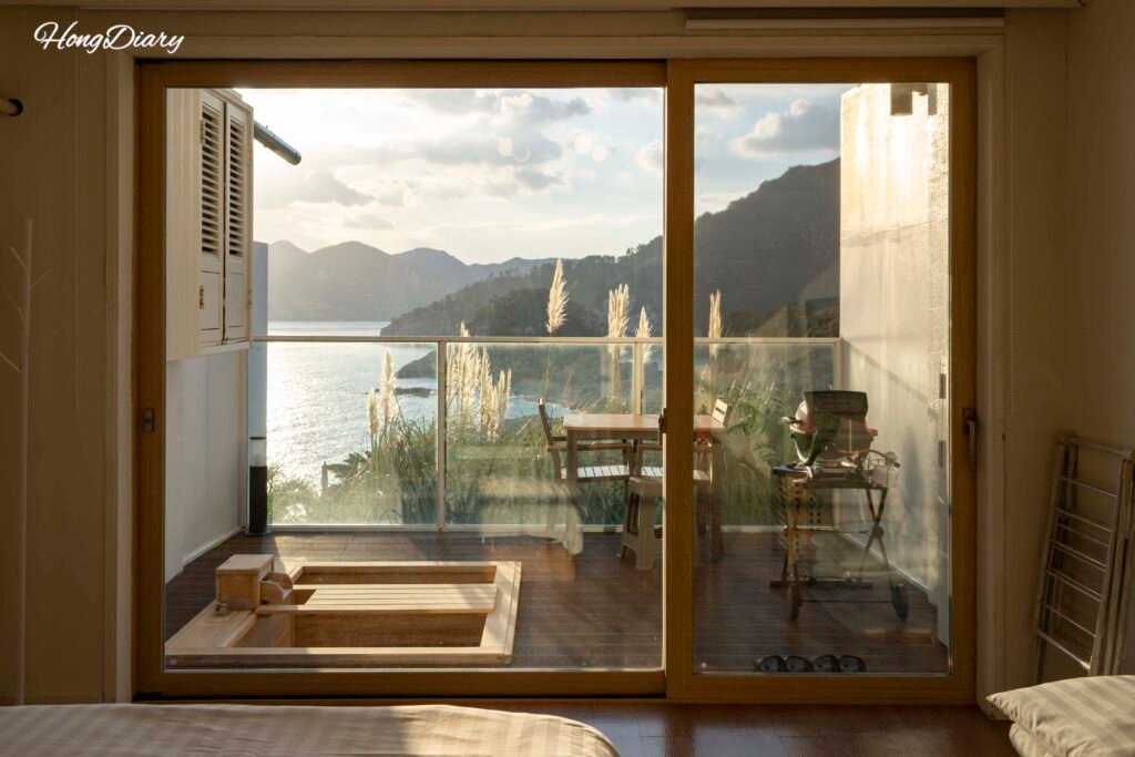 Interior of the Deluxe Hinoki room at Windyhill Resort, Geoje