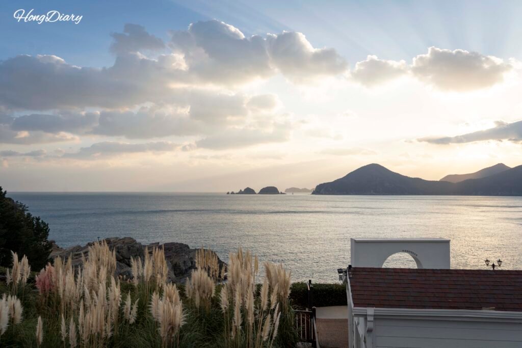Ocean view from the terrace of Windyhill Resort, Geoje Island