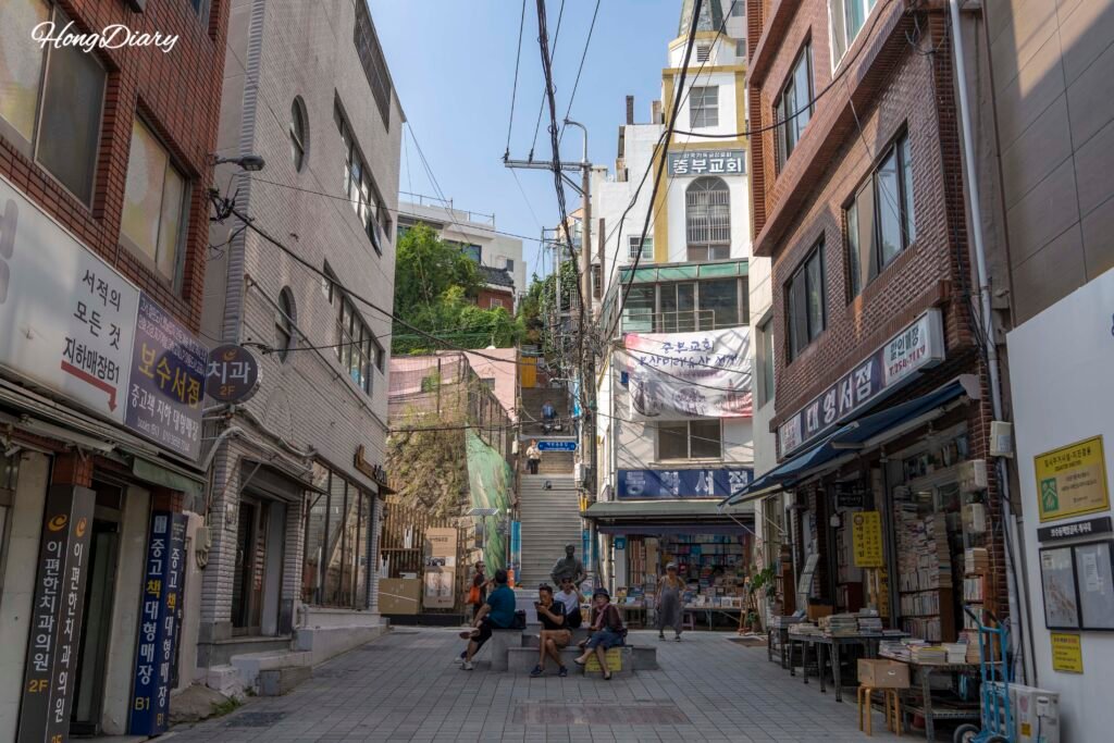 Bosu-dong Book Street alley with bookshops on both sides in Busan