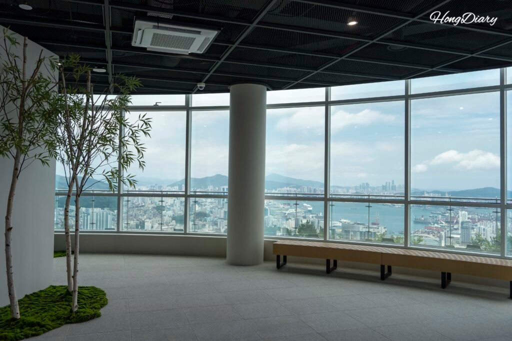 View of Busan from inside Cheonmasan Observatory 2nd floor