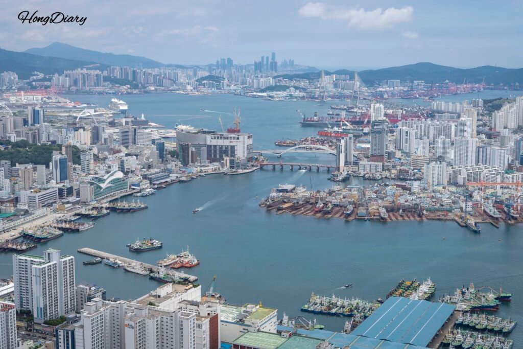View of Busan from inside Cheonmasan Observatory 2nd floor