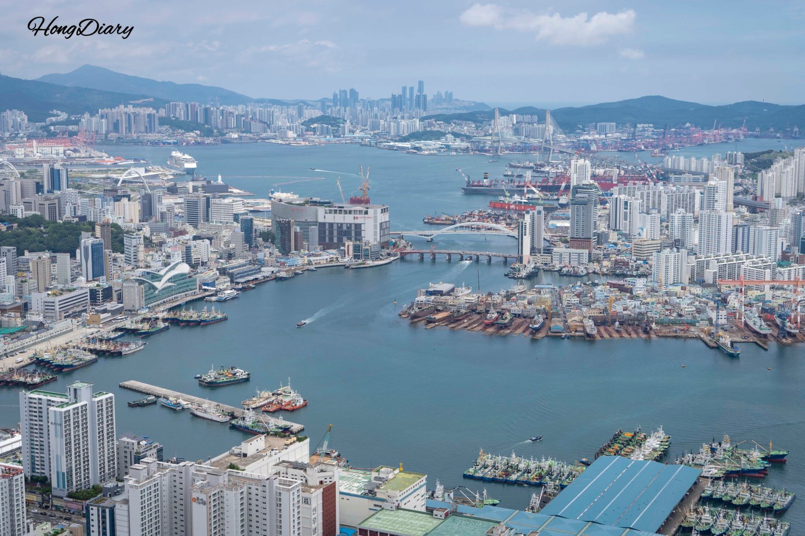 View of Busan from inside Cheonmasan Observatory 2nd floor