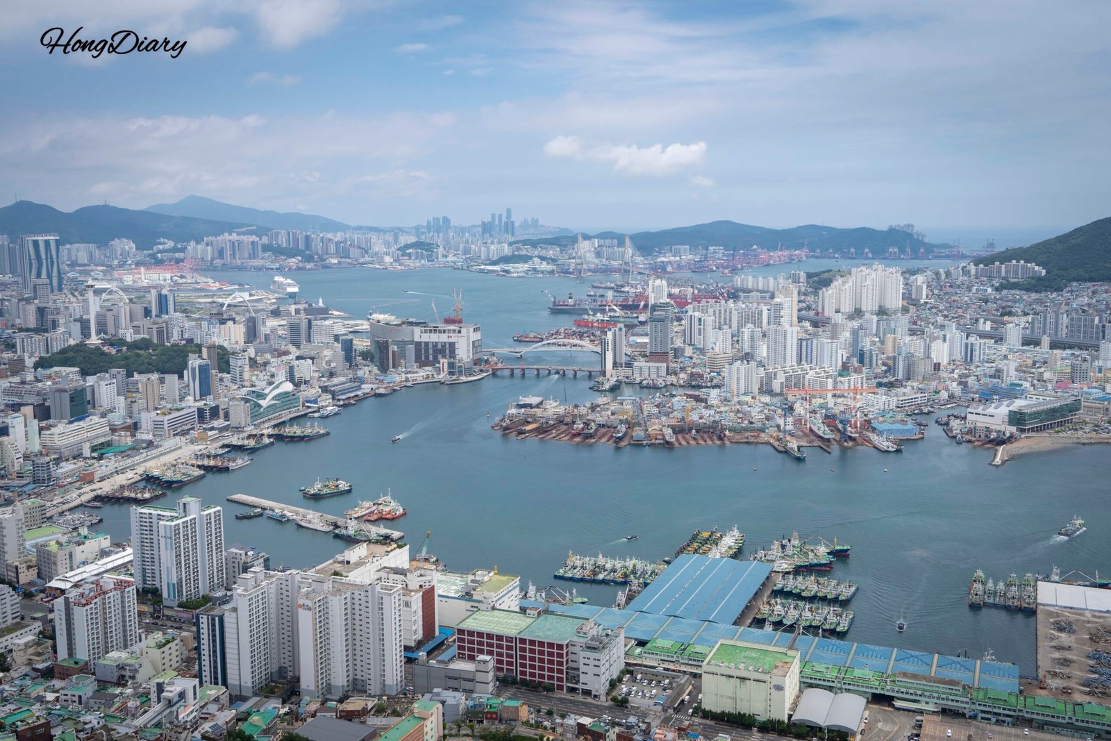 Vista panorámica desde mirador Cheonmasan Busan puerto