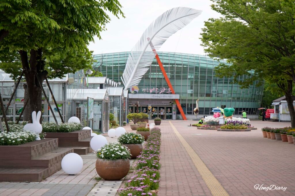 Exterior or interior view of the Bird Park at Donggungwon Gyeongju, housing 250 species of birds