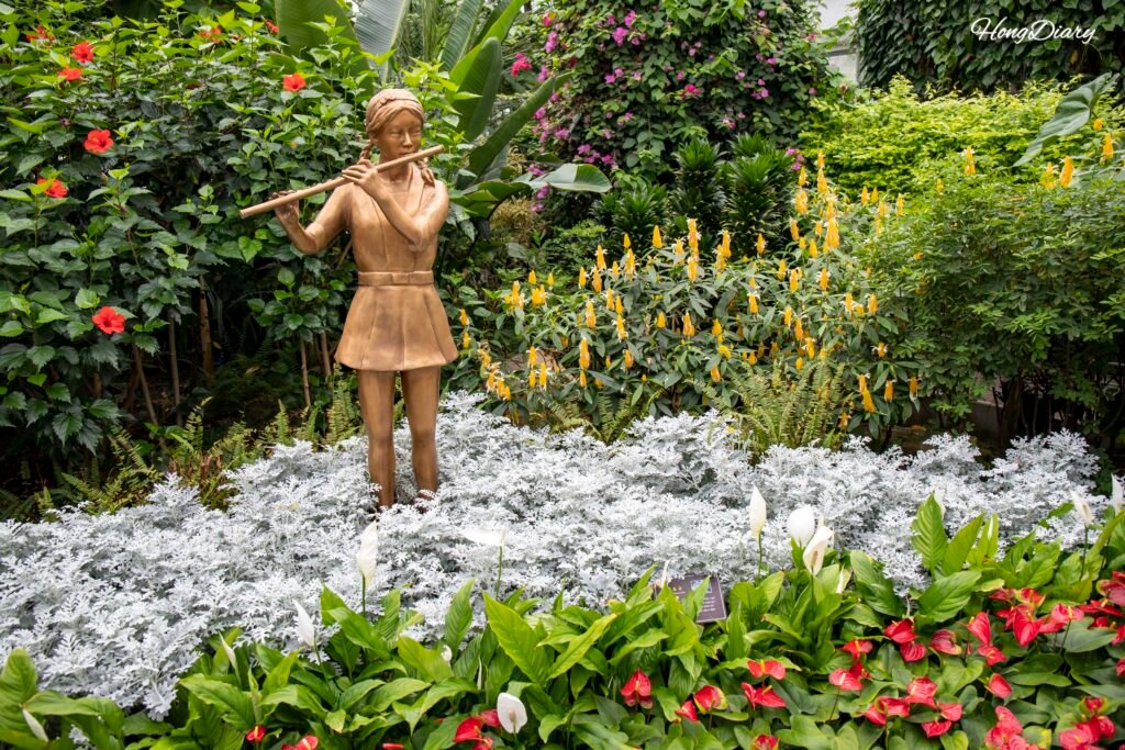 Interior of the greenhouse botanical garden at Donggungwon in Gyeongju with tropical plants