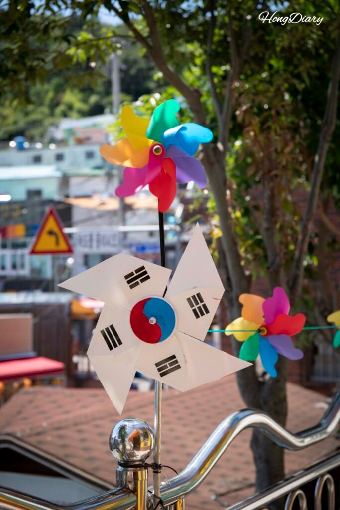 Korean flag sculpture Gamcheon Culture Village street