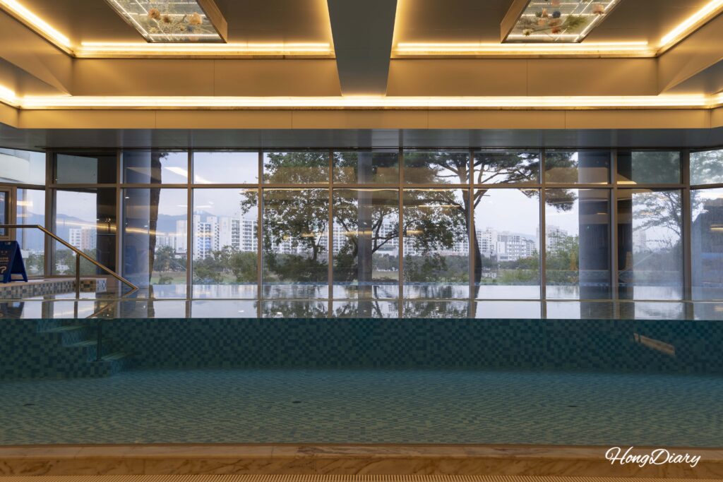 Indoor swimming pool with hot spring water at Hotel Inter-Burgo Daegu, including kids' pool area