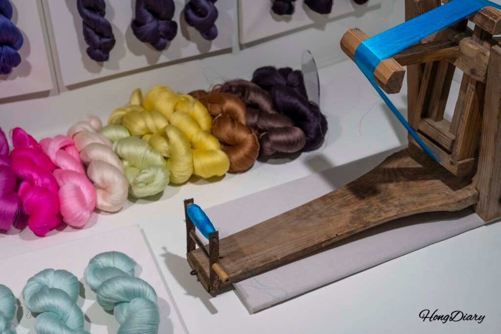 Vintage silk weaving tools exhibited at the Jinju Silk Museum permanent gallery