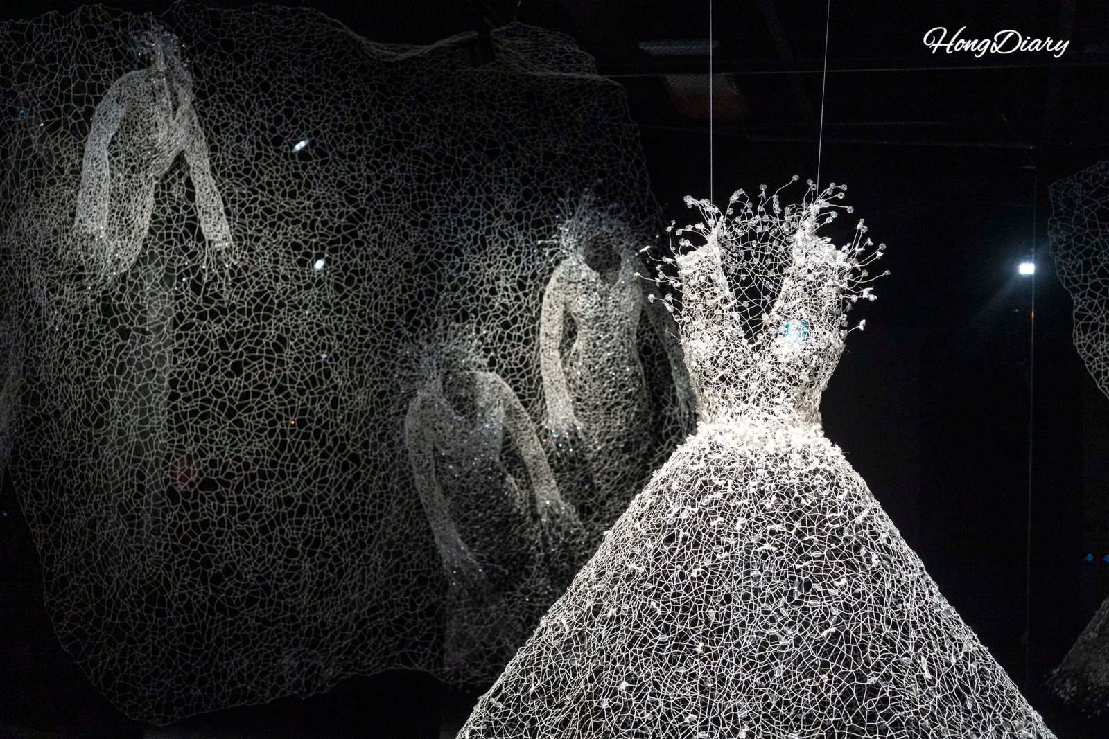 Wire and silk sculptural dress by KeySook Geum at the Weaving Emptiness exhibition, Jinju Silk Museum