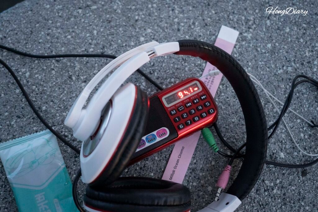 Wireless headset and radio receiver provided at Millak Ocean Cinema for movie audio