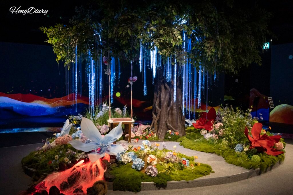 Colorful light and video projections inside one of six exhibition rooms at Piorium Namwon