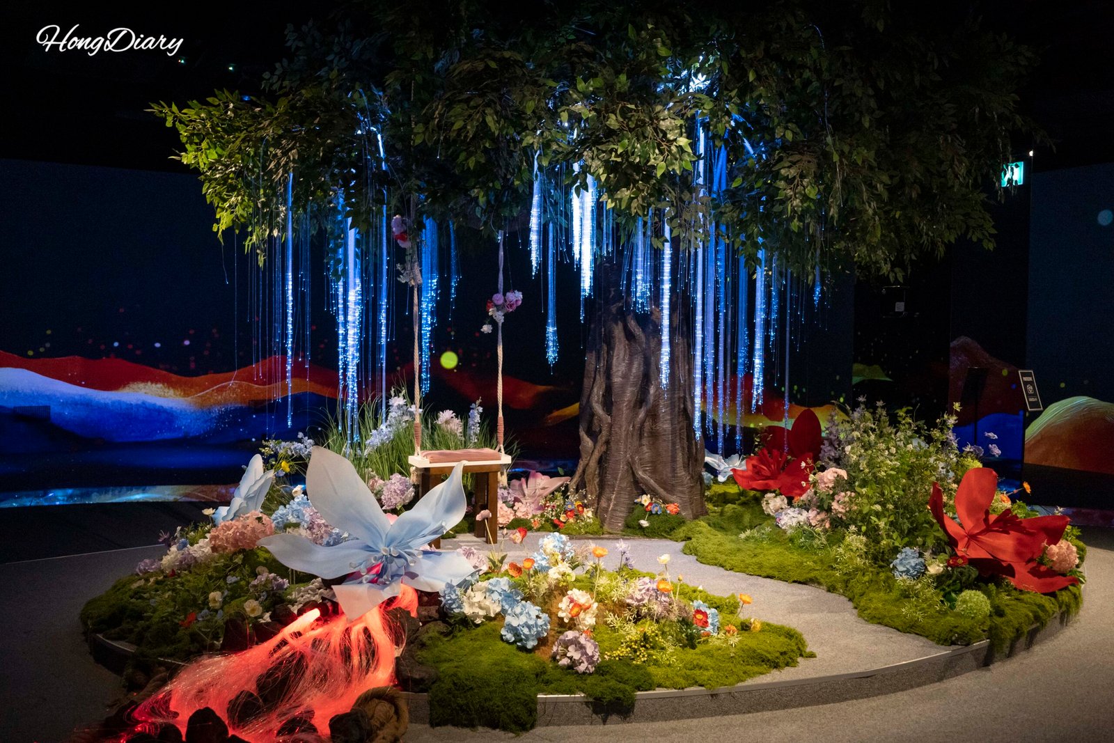 Colorful light and video projections inside one of six exhibition rooms at Piorium Namwon