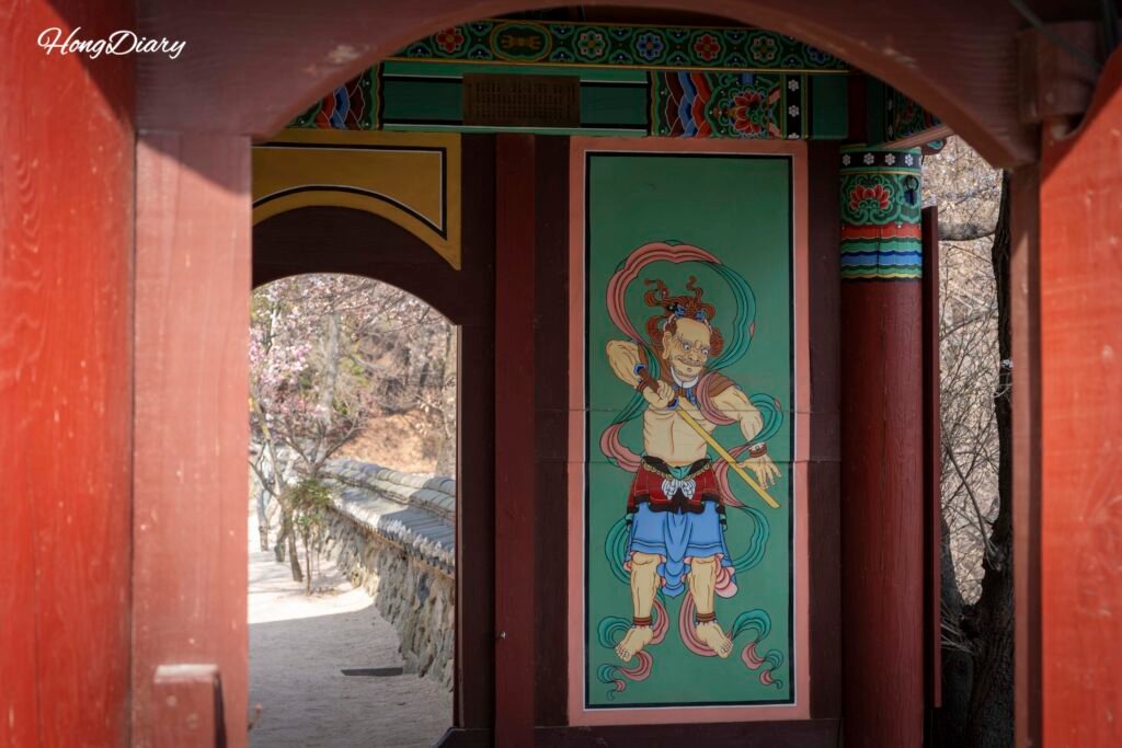 木々の間から見える釜山・仙岩寺への参道