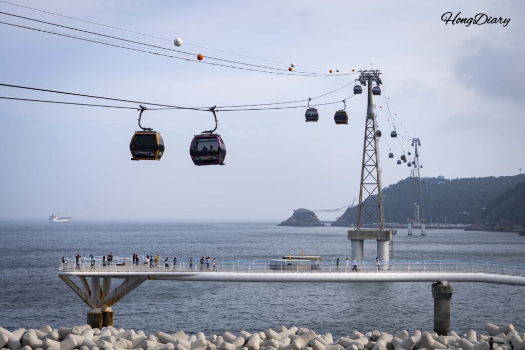Songdo Cable Car seen from the ground near Songdo Bay Station in Seo-gu, Busan