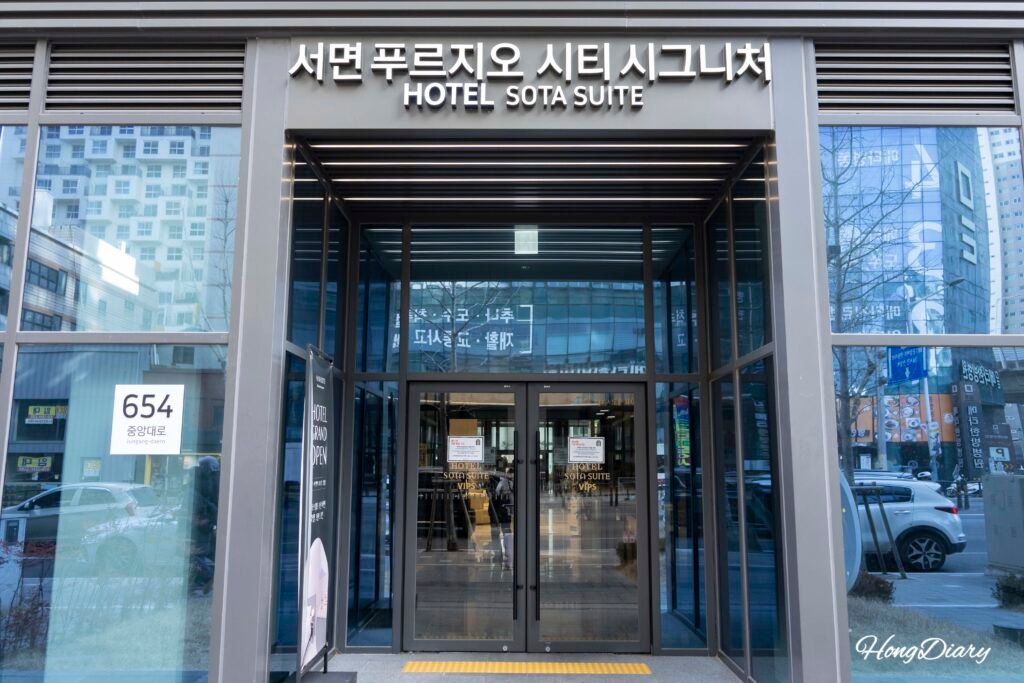 Entrance of Sota Suite Busan Seomyeon hotel in Busan