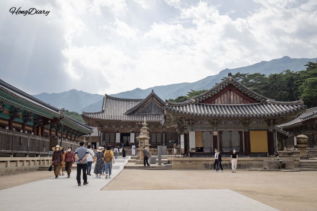 Overview of the temple courtyard and traditional buildings inside Tongdosa Temple