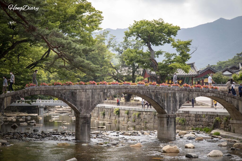 Stream and stone bridge near the entrance of Tongdosa Temple in Yangsan