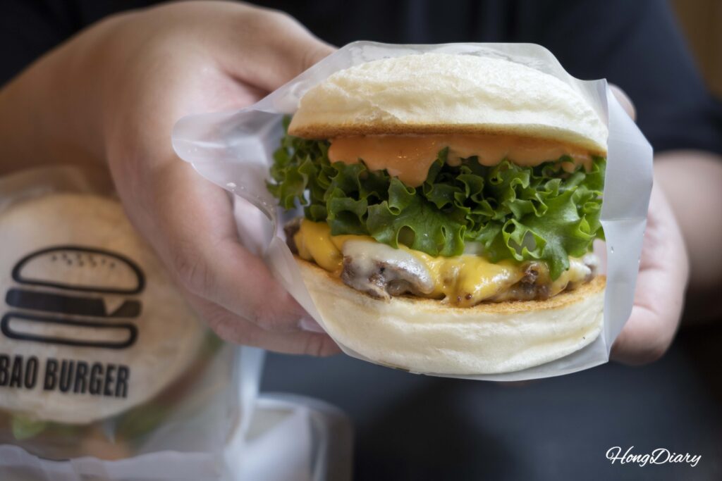 Triple Cheese Burger with cheddar, Monterey Jack, and American cheese at Bao Burger Songjeong