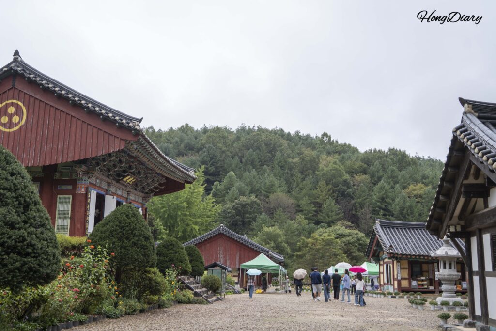 Overview of Boseoksa Temple grounds with traditional Korean architecture