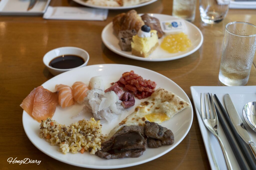 A loaded plate from the lunch buffet at Ristorante, Hotel Nongshim Busan