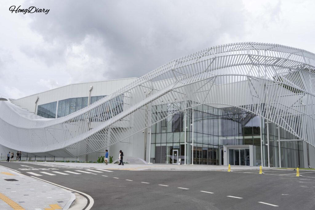 Exterior view of the Flashback Gyerim immersive media art exhibition building in Gyeongju Bomun Tourist Complex