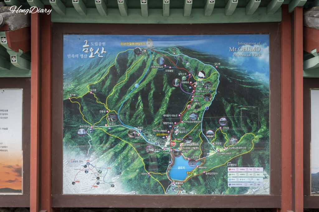 Trail and facility map of Geumosan Provincial Park in Gumi, South Korea
