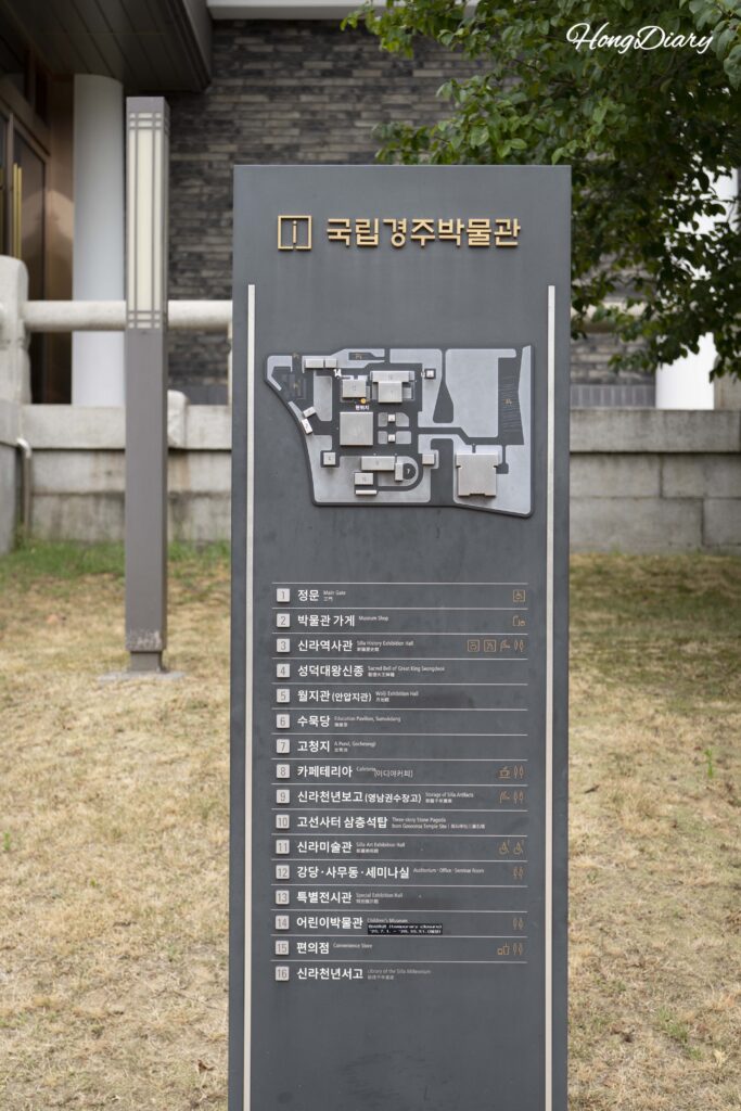 国立慶州博物館の敷地案内図(4つの展示棟と野外展示エリア)