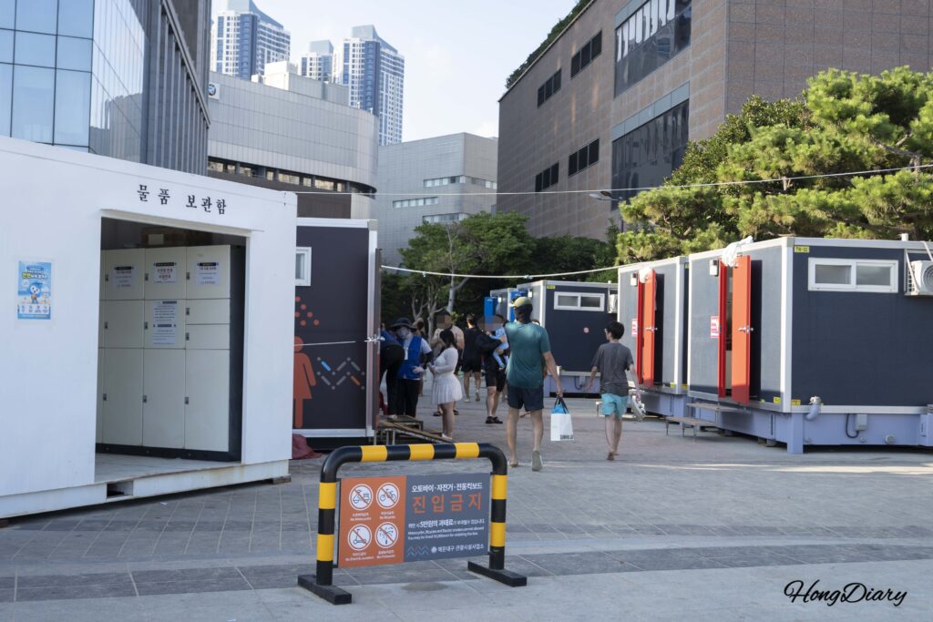 Coin-operated shower facility at Haeundae Beach, Busan